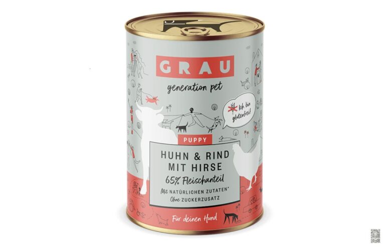 Mehr über den Artikel erfahren Grau Huhn & Rind mit Hirse Welpenfutter