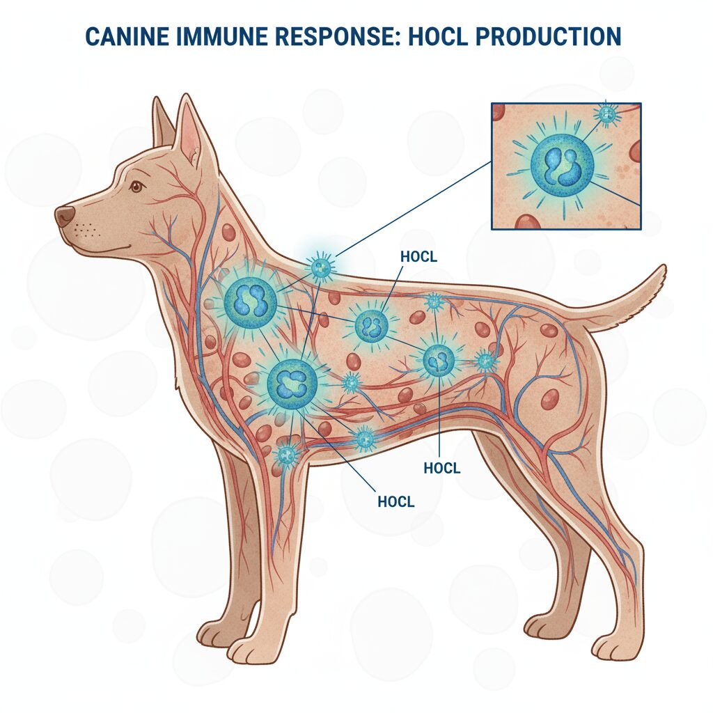 Grafik: Immunzellen des Hundes produzieren HOCL zur Abwehr von Erregern