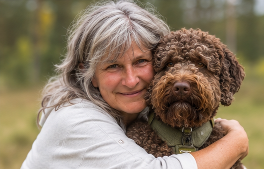 Antje mit braunem Lagotto romagnolo portrait e1790572513947